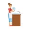 Woman Housewife Washing The Dishes In Kitchen Tap, Classic Household Duty Of Staying-at-home Wife Illustration