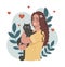 Woman hugging cat