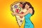 Woman hugging a pizza