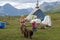 Woman hunt with children at a reindeer herding camp