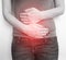 Woman hurts her intestine, syndrome, period abdominal digestion stomach