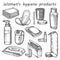 Woman hygiene products vector sketch. Bathroom items