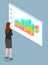 Woman interacting with charts and analyzing statistics information in visualized form