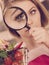 Woman investigating shopping backet with vegetables