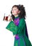 Woman irish dancer drinking beer