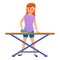 Woman iron board icon, cartoon style