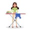 Woman iron clothes on the ironing board