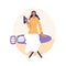 Woman ironing in board and folding clothes at home. Housewife doing daily routine home work. Flat cartoon vector