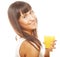 Woman isolated shot drinking orange juice