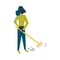 Woman janitor or volunteer sweeping rubbish sketch vector illustration isolated.