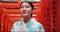 Woman, Japan and kimono or traditional culture at Fushimi Inari, shrine in Kyoto. Female person, temple clothes and path