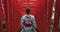 Woman, Japan and walking in kimono or shrine visit to Fushimi Inari, traditional in Kyoto. Female person, temple clothes