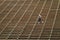 Woman jogging across bleacher seating Red Rocks Amphitheater in Morrison Colorado