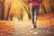 Woman Jogging in Autumn Park, Generative AI