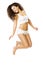 Woman Jump, Happy Girl Jumping in White Underwear, Joyful Model