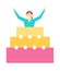 Woman Jump Out Birthday Cake at Party Vector Icon