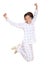 Woman jumping morning fresh in pajamas