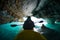 Woman with kayak explores the Marble Caves