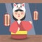 Woman with kimono and custome cat hat design