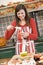 Woman in kitchen making Halloween treat