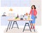 Woman in kitchen preparing salad using vegetarian ingredients. Proper nutrition, healthy lifestyle