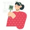 Woman with a kitchen spatula. Flat vector minimalist illustrations with kitchen staff, cooking and food