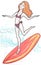 A woman kite surfing. Girl windsurfing on water surface with air kite with tropical sea summer landscape. A flat cartoon