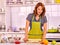 Woman knead dough at kitchen