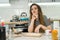 A woman kneads the dough with different ingredient. Healthy family food