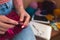 Woman is knitting, female hands close-up