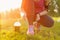 Woman lacing running shoes before workout.