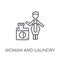 Woman and Laundry linear icon. Modern outline Woman and Laundry