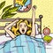 Woman laying in bed yawning and stretching her arms, waking up girl in the morning pop art illustration in retro comic styl