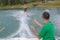 woman learning water skiing