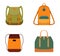 Woman leather casual bags, fashionable rucksacks for work, school or traveling. Modern touristic accessories of