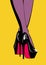 Woman legs in fashion high heels shoes. Pop art illustration.