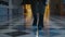 Woman legs on walking in university building. Businesswoman feet going for work