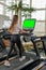 Woman length indoors treadmill young profile full exercise sport, from fitness attractive from health for machine gym