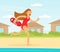 Woman Lifeguard or Rescuer Supervising Safety and Rescuing Swimmers and Surfers Vector Illustration