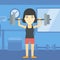 Woman lifting barbell vector illustration.