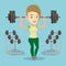 Woman lifting barbell vector illustration.