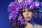 Woman Lilac Flower, Fashion Model Beauty Makeup Portrait