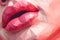 Woman lips detail. Female red triangular lips made of polygons. low poly style illustration generative ai