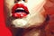 Woman lips detail. Female red triangular lips made of polygons. low poly style illustration generative ai