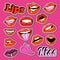 Woman Lips Expression. Kiss, Lipstick Glamour Prints for Stickers, Badge and Patch