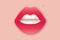 Woman lips. Girl mouths close up. Red lipstick. White teeth