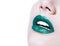 Woman lips with glossy green lipstick