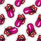 Woman lips. Mouth with a kiss, smile, tongue, teeth pop art seamless