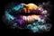 Woman lips on a nebula dust. Generative ai design