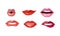 Woman lips set, female mouth with different lipstick colors and various emotions vector Illustration on a white
